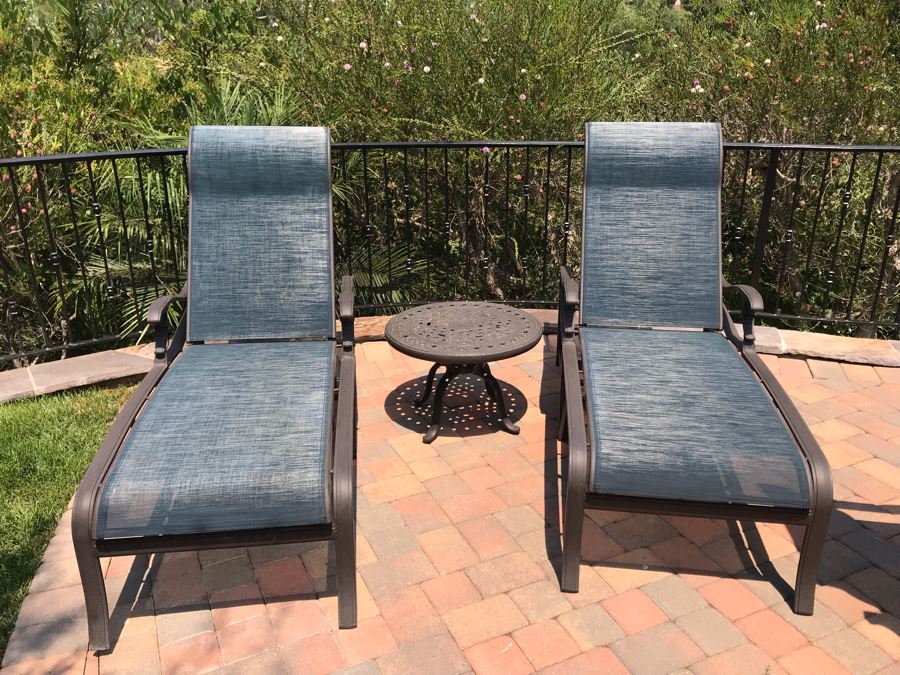 Pair Of Tropitone Kd Garden Terrace Cast Aluminum Sling Back Chaise Loungers With Covers Retails $1,700 [Photo 4]