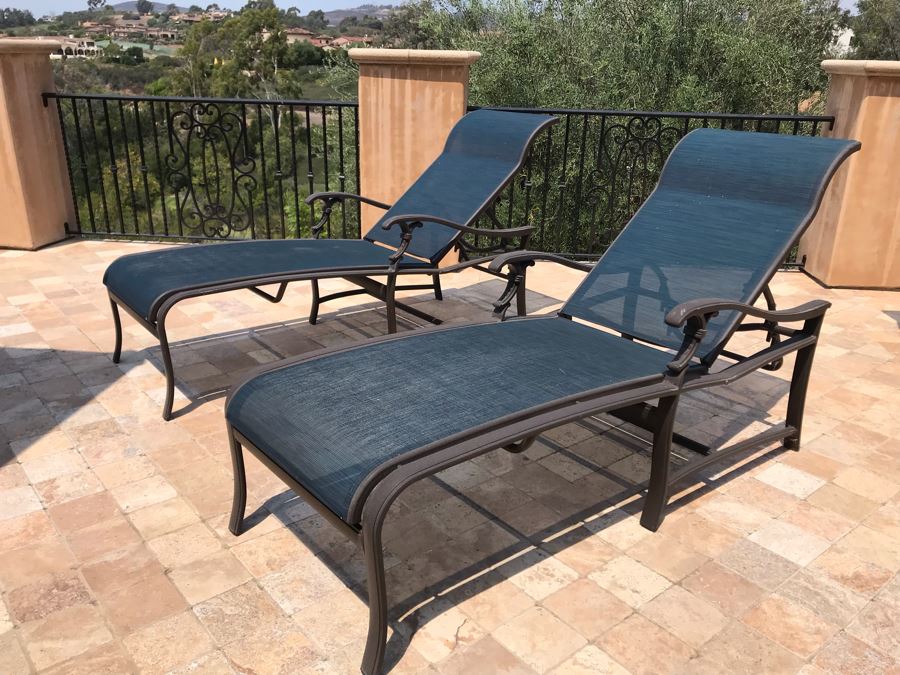 Pair Of Tropitone Kd Garden Terrace Cast Aluminum Sling Back Chaise Loungers With Covers Retails $1,700 [Photo 4]