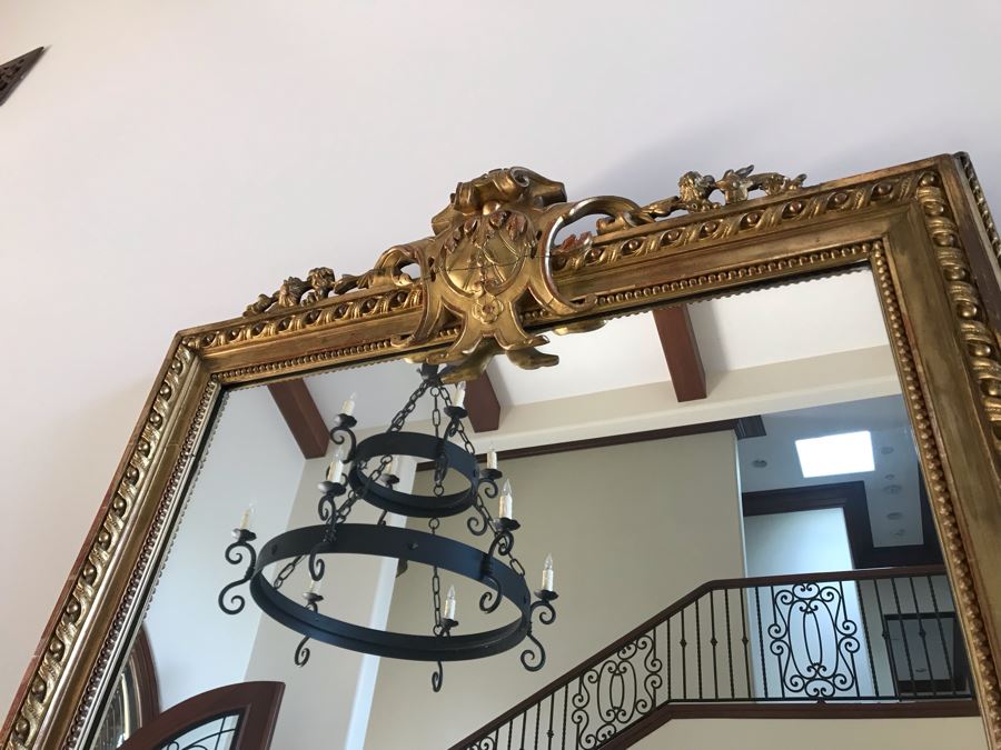 Stunning Antique Marble Top Gilded Demilune Entry Console Table With Gilded Full Length Wall Mirror - Table: 43W X 22D X 38H, Mirror: 36W X 72H Purchase For $5,400 [Photo 17]