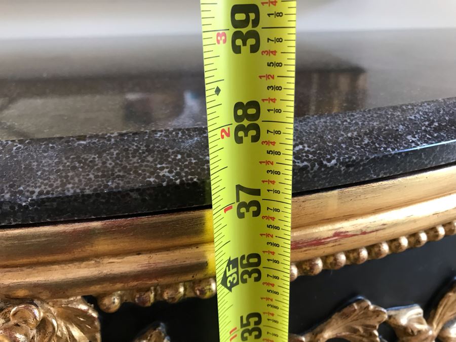 Stunning Antique Marble Top Gilded Demilune Entry Console Table With Gilded Full Length Wall Mirror - Table: 43W X 22D X 38H, Mirror: 36W X 72H Purchase For $5,400 [Photo 25]