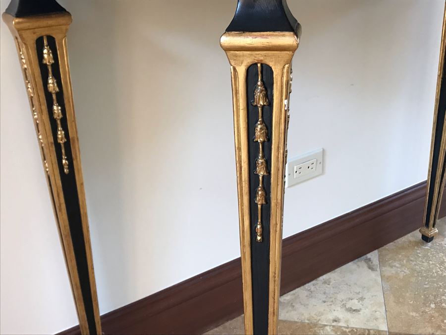 Stunning Antique Marble Top Gilded Demilune Entry Console Table With Gilded Full Length Wall Mirror - Table: 43W X 22D X 38H, Mirror: 36W X 72H Purchase For $5,400 [Photo 11]