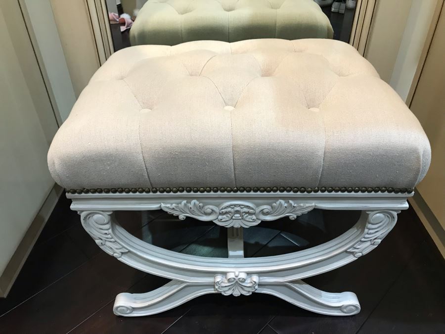 Pair Of Frontgate Tufted Vanity Bench Seats [Photo 2]