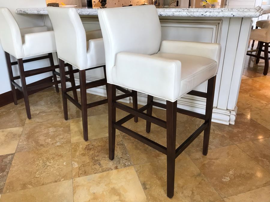 Set Of (3) Ivory Leather Barstools Chairs By Superior Seating Hospitality 25W X 21D X 45H Seat Is 31H Retails $2,200 [Photo 11]