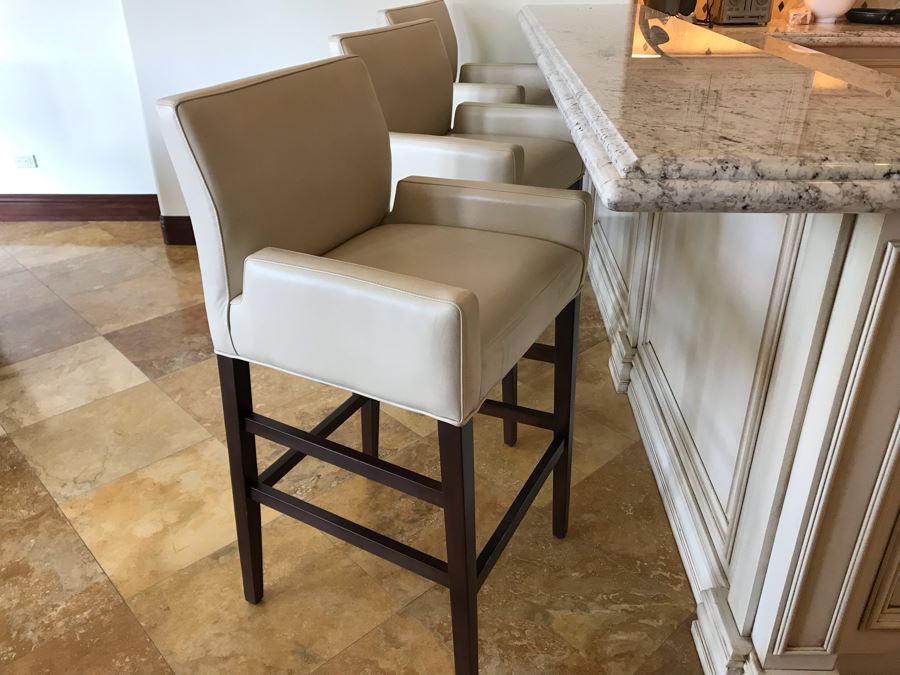 Set Of (3) Ivory Leather Barstools Chairs By Superior Seating Hospitality 25W X 21D X 45H Seat Is 31H Retails $2,200 [Photo 4]