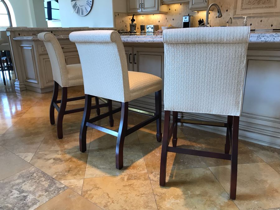 Set Of (3) Upholstered Barstools By Hancock & Moore Fine Furniture 19W X 23D X 39H Seat Is 25H Retails $3,000 [Photo 6]
