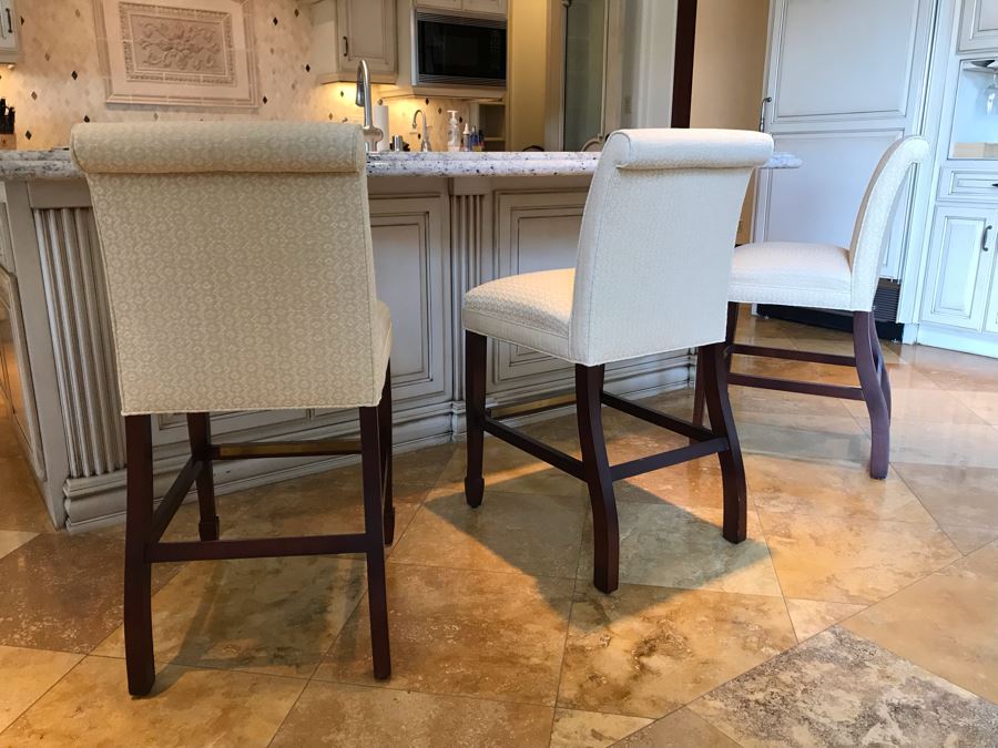 Set Of (3) Upholstered Barstools By Hancock & Moore Fine Furniture 19W X 23D X 39H Seat Is 25H Retails $3,000 [Photo 5]