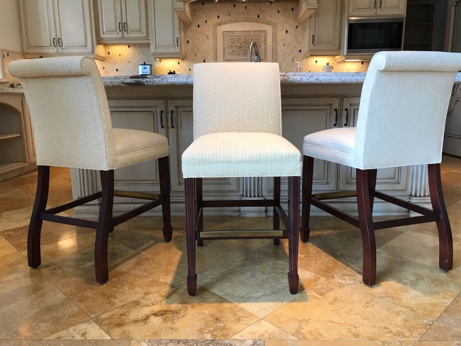 Set Of (3) Upholstered Barstools By Hancock & Moore Fine Furniture 19W X 23D X 39H Seat Is 25H Retails $3,000 [Photo 3]