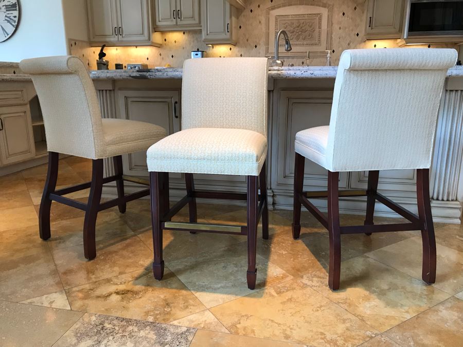 Set Of (3) Upholstered Barstools By Hancock & Moore Fine Furniture 19W X 23D X 39H Seat Is 25H Retails $3,000 [Photo 8]