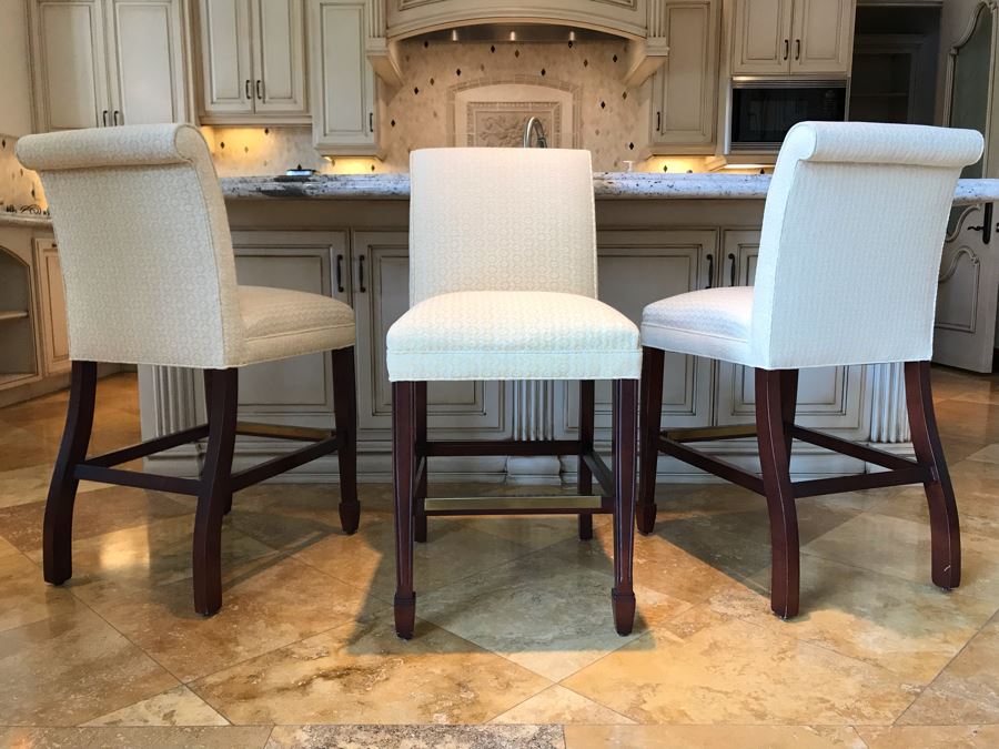 Set Of (3) Upholstered Barstools By Hancock & Moore Fine Furniture 19W X 23D X 39H Seat Is 25H Retails $3,000 [Photo 4]
