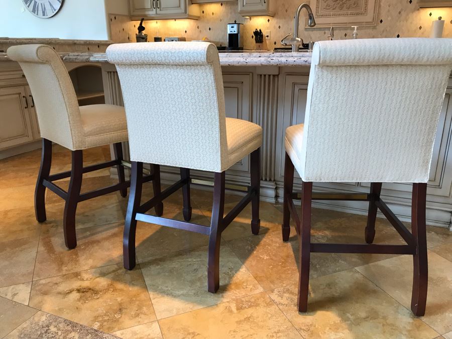Set Of (3) Upholstered Barstools By Hancock & Moore Fine Furniture 19W X 23D X 39H Seat Is 25H Retails $3,000 [Photo 7]