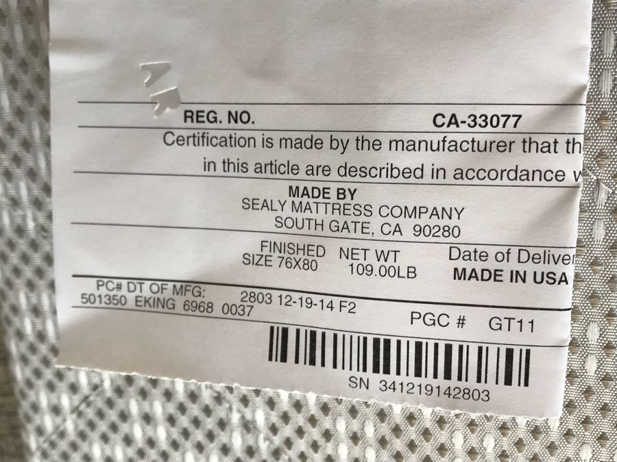 King Size Bed With Upholstered Tufted Headboard With Brass Nailhead Trim, Throw Pillows And Bedding Including Bed Skirt Includes Like New Sealy Mattress And Boxspring (Was Guest Bed For Grown Twin Kids - Rarely Used) [Photo 10]