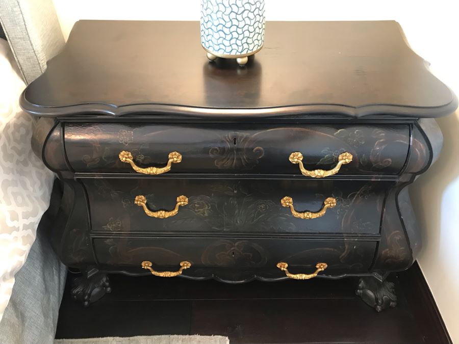Pair Of Louis XIV Style Chinoiserie Commodes Chest Of Drawers Dresser In Black With Ball And Claw Feet 40W X 20D X 30H Purchased At Antique Store For $875 [Photo 3]