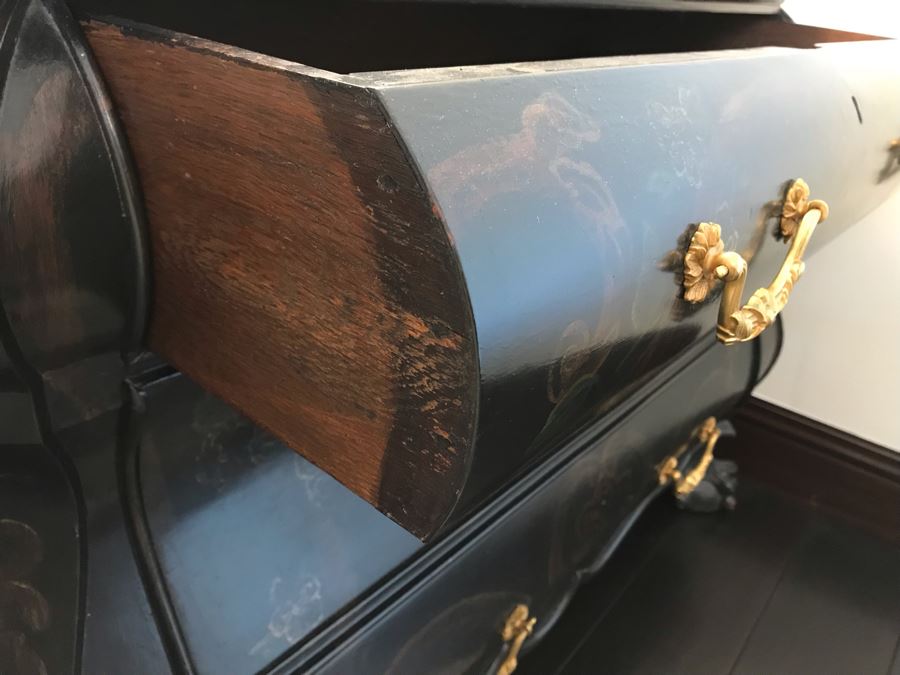 Pair Of Louis XIV Style Chinoiserie Commodes Chest Of Drawers Dresser In Black With Ball And Claw Feet 40W X 20D X 30H Purchased At Antique Store For $875 [Photo 6]
