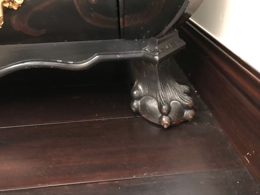 Pair Of Louis XIV Style Chinoiserie Commodes Chest Of Drawers Dresser In Black With Ball And Claw Feet 40W X 20D X 30H Purchased At Antique Store For $875 [Photo 4]