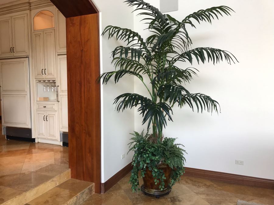 Large Artificial Silk Palm Tree With Pot And Rolling Stand 23W X 100H
