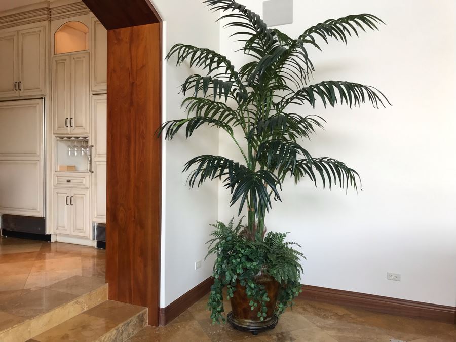 Large Artificial Silk Palm Tree With Pot And Rolling Stand 23W X 100H