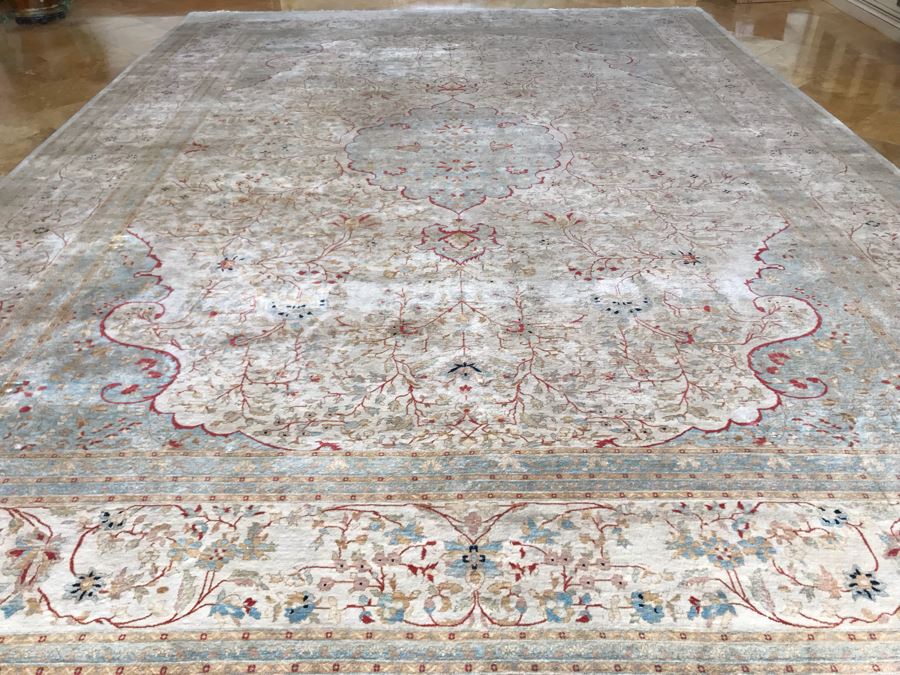 Stunning Hand Knotted Large Persian Area Rug Made In Pakistan Pak Makhmal Purchased At ABC Carpet & Home NYC 13.04' X 18.05' Retailed For $25,000 [Photo 9]