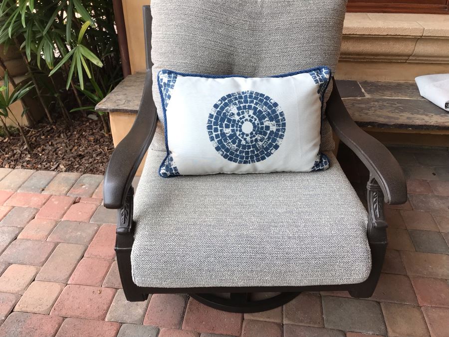 JUST ADDED - Four Custom Blue & White Patio Cushions Pillows Retails $900+ (Does Not Include Chairs) [Photo 2]