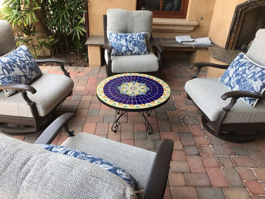 JUST ADDED - Four Custom Blue & White Patio Cushions Pillows Retails $900+ (Does Not Include Chairs) [Photo 2]