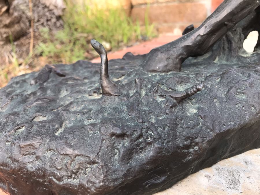 Large Frederic Remington Western Bronze Statue Titled 'Rattlesnake' Cast In 1986 At Heika Foundry Appraised At $2,500 In 1988 Weighs 63Lbs With Certificate Of Authenticity 22H X 14W X 9D [Photo 7]