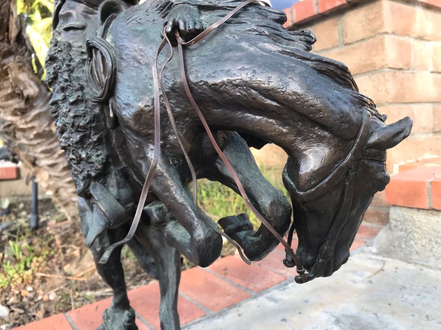 Large Frederic Remington Western Bronze Statue Titled 'Rattlesnake' Cast In 1986 At Heika Foundry Appraised At $2,500 In 1988 Weighs 63Lbs With Certificate Of Authenticity 22H X 14W X 9D [Photo 21]