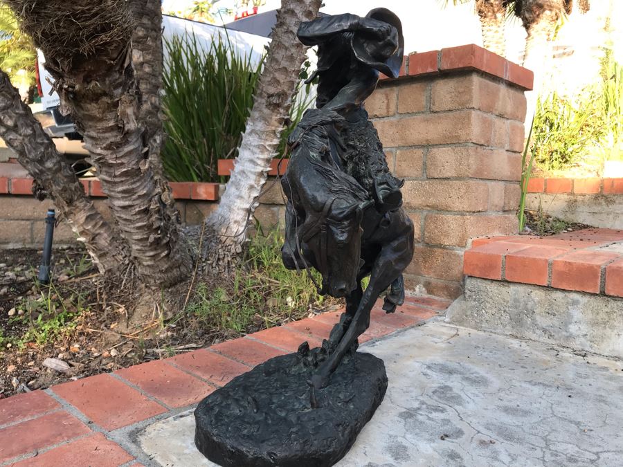Large Frederic Remington Western Bronze Statue Titled 'Rattlesnake' Cast In 1986 At Heika Foundry Appraised At $2,500 In 1988 Weighs 63Lbs With Certificate Of Authenticity 22H X 14W X 9D [Photo 23]