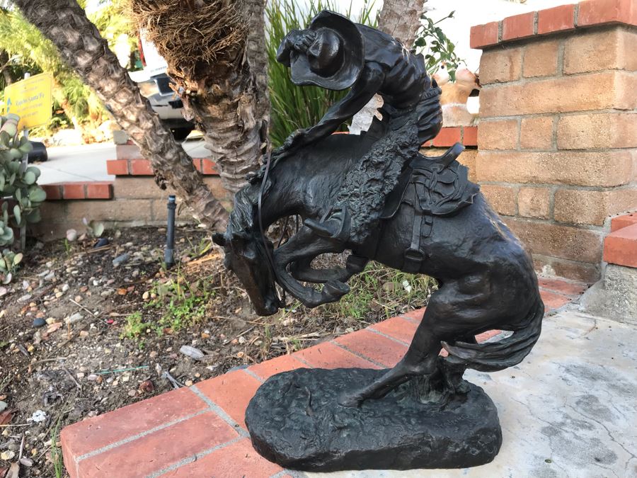 Large Frederic Remington Western Bronze Statue Titled 'Rattlesnake' Cast In 1986 At Heika Foundry Appraised At $2,500 In 1988 Weighs 63Lbs With Certificate Of Authenticity 22H X 14W X 9D [Photo 2]