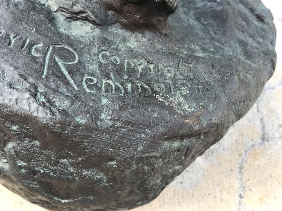 Large Frederic Remington Western Bronze Statue Titled 'Rattlesnake' Cast In 1986 At Heika Foundry Appraised At $2,500 In 1988 Weighs 63Lbs With Certificate Of Authenticity 22H X 14W X 9D [Photo 9]