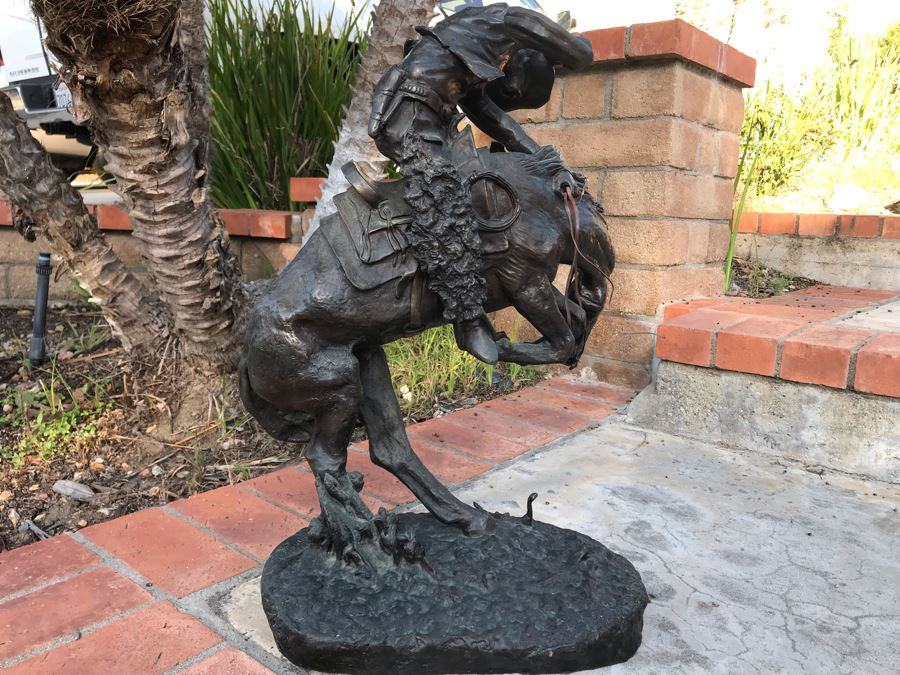 Large Frederic Remington Western Bronze Statue Titled 'Rattlesnake' Cast In 1986 At Heika Foundry Appraised At $2,500 In 1988 Weighs 63Lbs With Certificate Of Authenticity 22H X 14W X 9D [Photo 18]