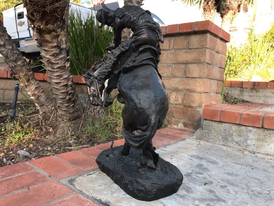 Large Frederic Remington Western Bronze Statue Titled 'Rattlesnake' Cast In 1986 At Heika Foundry Appraised At $2,500 In 1988 Weighs 63Lbs With Certificate Of Authenticity 22H X 14W X 9D [Photo 13]
