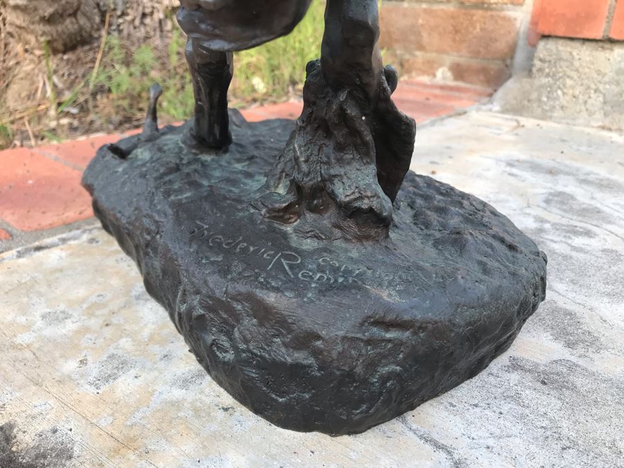 Large Frederic Remington Western Bronze Statue Titled 'Rattlesnake' Cast In 1986 At Heika Foundry Appraised At $2,500 In 1988 Weighs 63Lbs With Certificate Of Authenticity 22H X 14W X 9D [Photo 16]