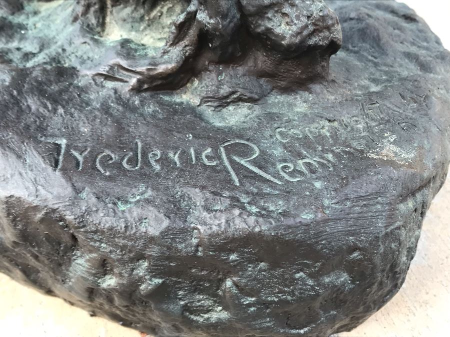 Large Frederic Remington Western Bronze Statue Titled 'Rattlesnake' Cast In 1986 At Heika Foundry Appraised At $2,500 In 1988 Weighs 63Lbs With Certificate Of Authenticity 22H X 14W X 9D [Photo 8]