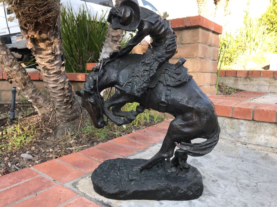 Large Frederic Remington Western Bronze Statue Titled 'Rattlesnake' Cast In 1986 At Heika Foundry Appraised At $2,500 In 1988 Weighs 63Lbs With Certificate Of Authenticity 22H X 14W X 9D [Photo 11]