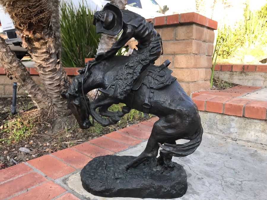 Large Frederic Remington Western Bronze Statue Titled 'Rattlesnake' Cast In 1986 At Heika Foundry Appraised At $2,500 In 1988 Weighs 63Lbs With Certificate Of Authenticity 22H X 14W X 9D [Photo 10]