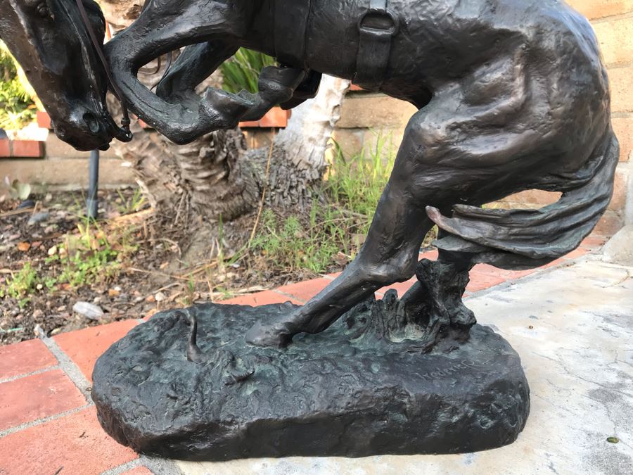 Large Frederic Remington Western Bronze Statue Titled 'Rattlesnake