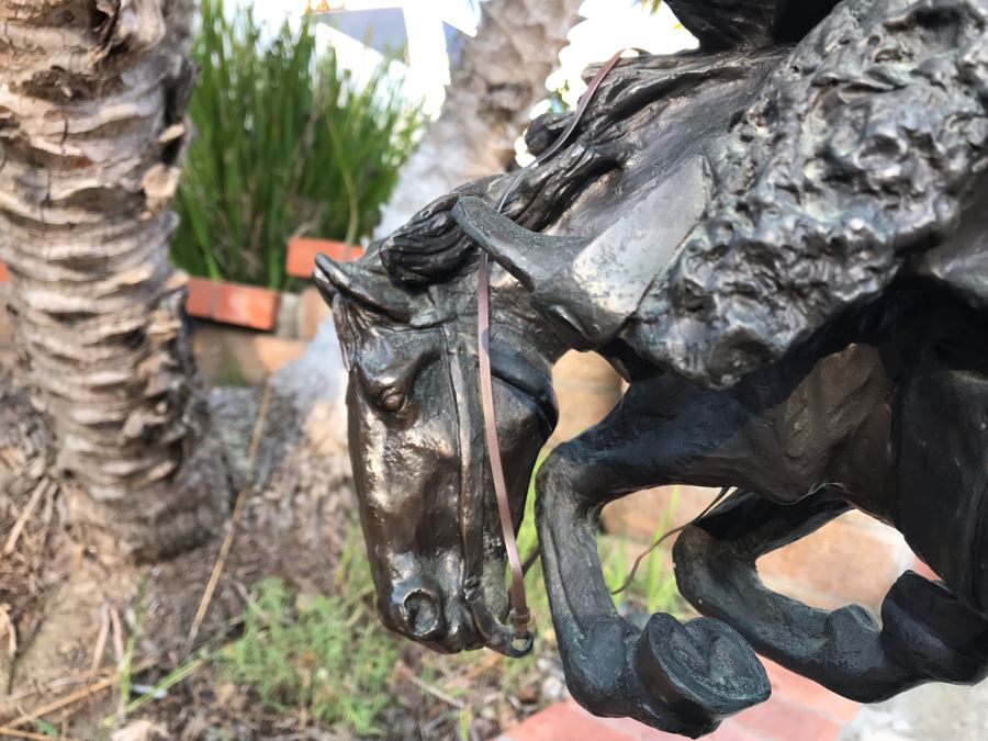 Large Frederic Remington Western Bronze Statue Titled 'Rattlesnake' Cast In 1986 At Heika Foundry Appraised At $2,500 In 1988 Weighs 63Lbs With Certificate Of Authenticity 22H X 14W X 9D [Photo 15]