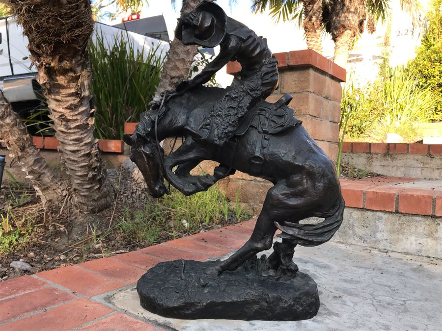 Large Frederic Remington Western Bronze Statue Titled 'Rattlesnake' Cast In 1986 At Heika Foundry Appraised At $2,500 In 1988 Weighs 63Lbs With Certificate Of Authenticity 22H X 14W X 9D [Photo 12]