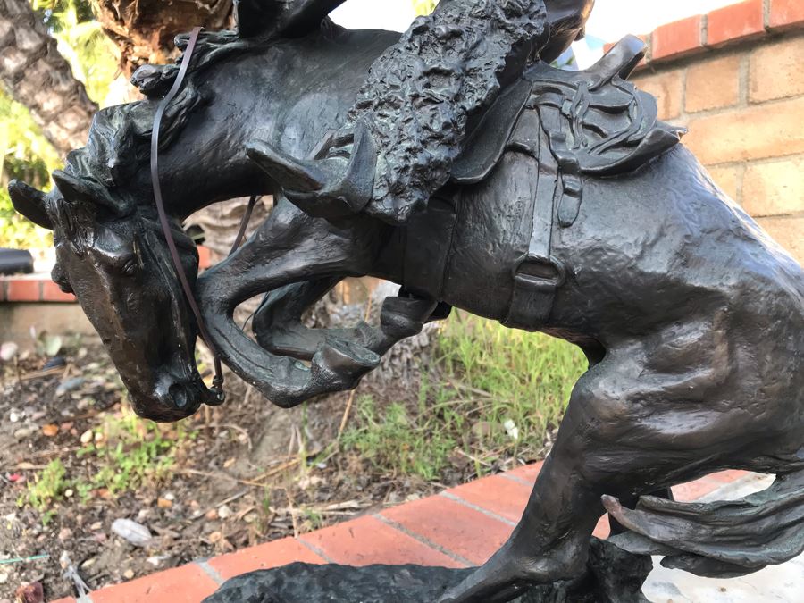 Large Frederic Remington Western Bronze Statue Titled 'Rattlesnake' Cast In 1986 At Heika Foundry Appraised At $2,500 In 1988 Weighs 63Lbs With Certificate Of Authenticity 22H X 14W X 9D [Photo 5]