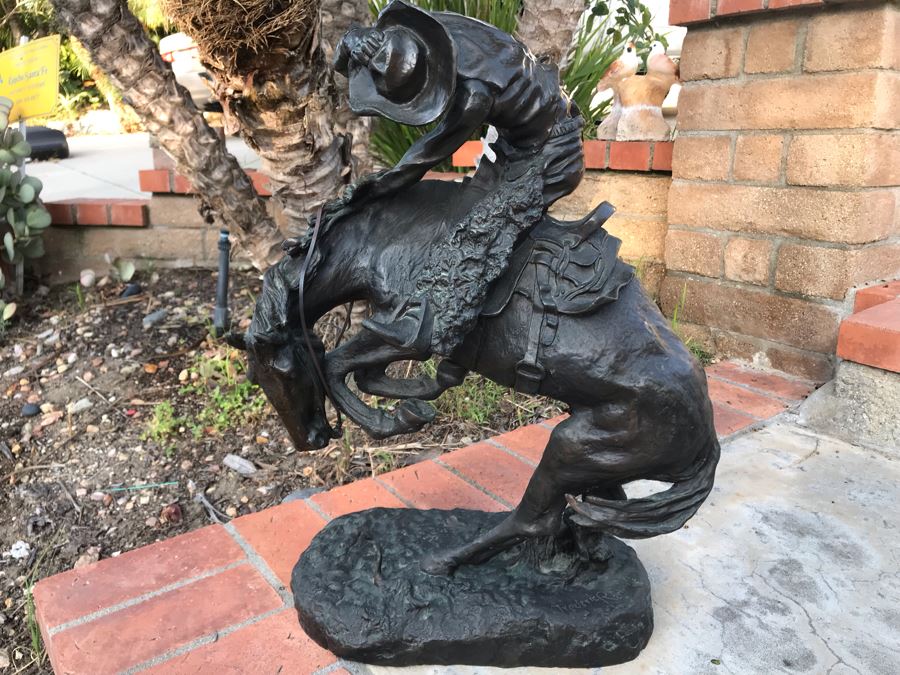 Large Frederic Remington Western Bronze Statue Titled 'Rattlesnake' Cast In 1986 At Heika Foundry Appraised At $2,500 In 1988 Weighs 63Lbs With Certificate Of Authenticity 22H X 14W X 9D [Photo 3]