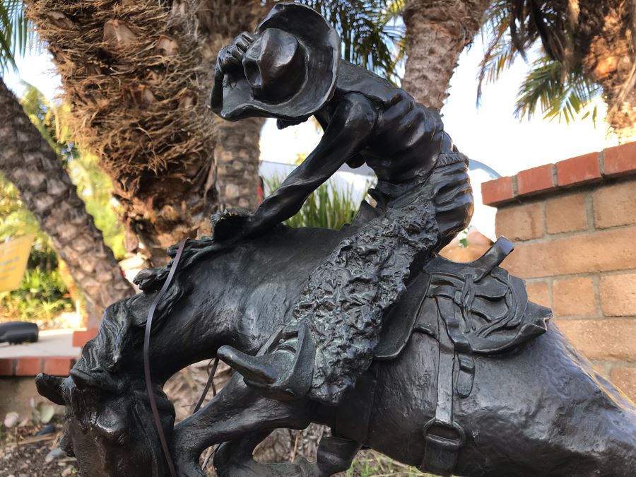 Large Frederic Remington Western Bronze Statue Titled 'Rattlesnake' Cast In 1986 At Heika Foundry Appraised At $2,500 In 1988 Weighs 63Lbs With Certificate Of Authenticity 22H X 14W X 9D [Photo 4]