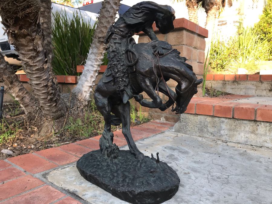 Large Frederic Remington Western Bronze Statue Titled 'Rattlesnake' Cast In 1986 At Heika Foundry Appraised At $2,500 In 1988 Weighs 63Lbs With Certificate Of Authenticity 22H X 14W X 9D [Photo 20]