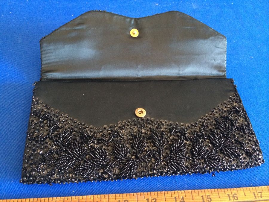 Vintage Black Beaded Purse Clutch - MARCUS BROS HONG KONG