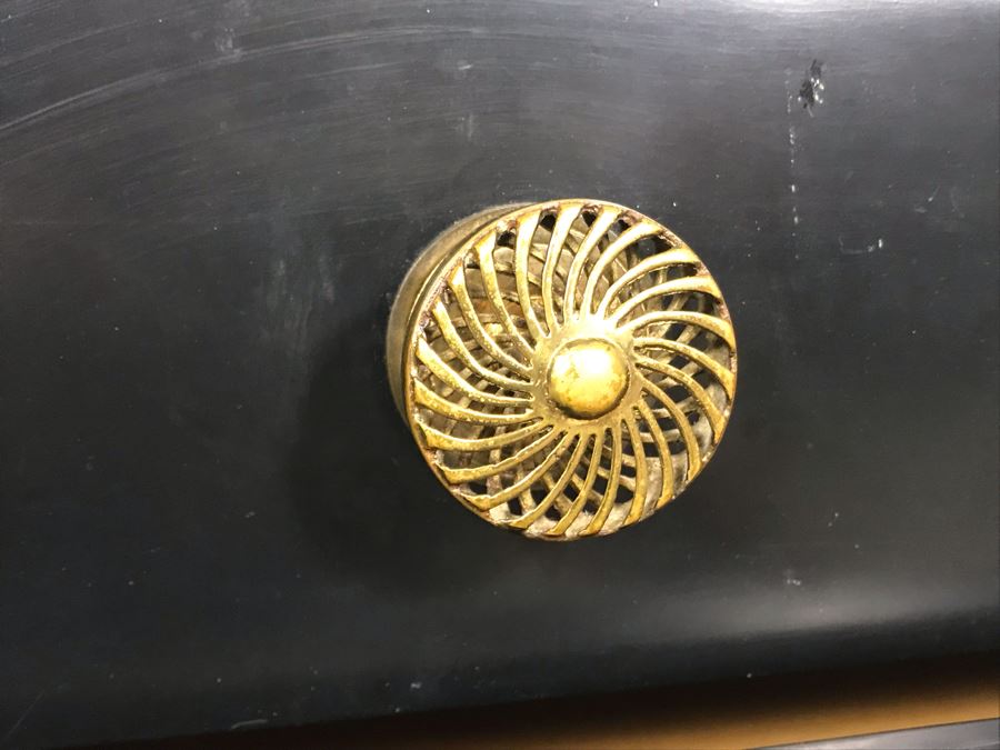 Vintage Black Lacquer 4-Drawer Cabinet With Brass Hardware And Silverware Storage Drawer 54W X 21D X 23H [Photo 9]