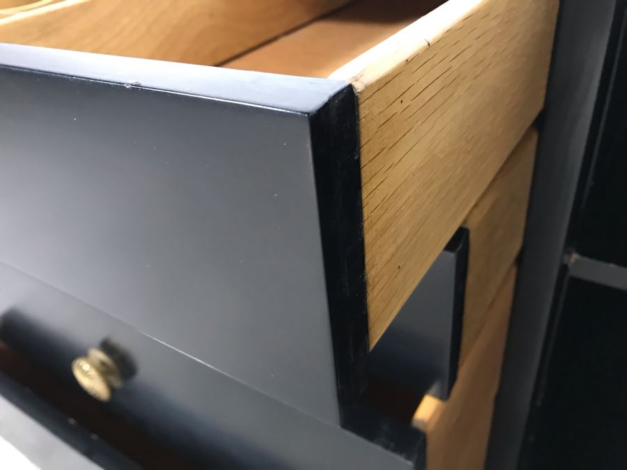 Vintage Black Lacquer 4-Drawer Cabinet With Brass Hardware And Silverware Storage Drawer 54W X 21D X 23H [Photo 12]