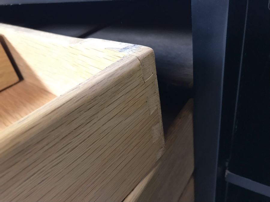 Vintage Black Lacquer 4-Drawer Cabinet With Brass Hardware And Silverware Storage Drawer 54W X 21D X 23H [Photo 13]