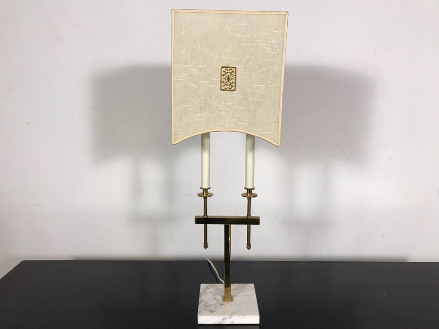 Vintage Designer Brass And Marble Table Lamp 9W X 26H [Photo 1]