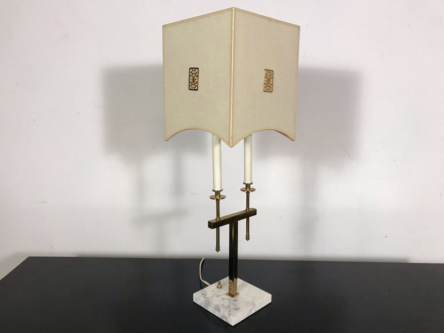 Vintage Designer Brass And Marble Table Lamp 9W X 26H [Photo 6]