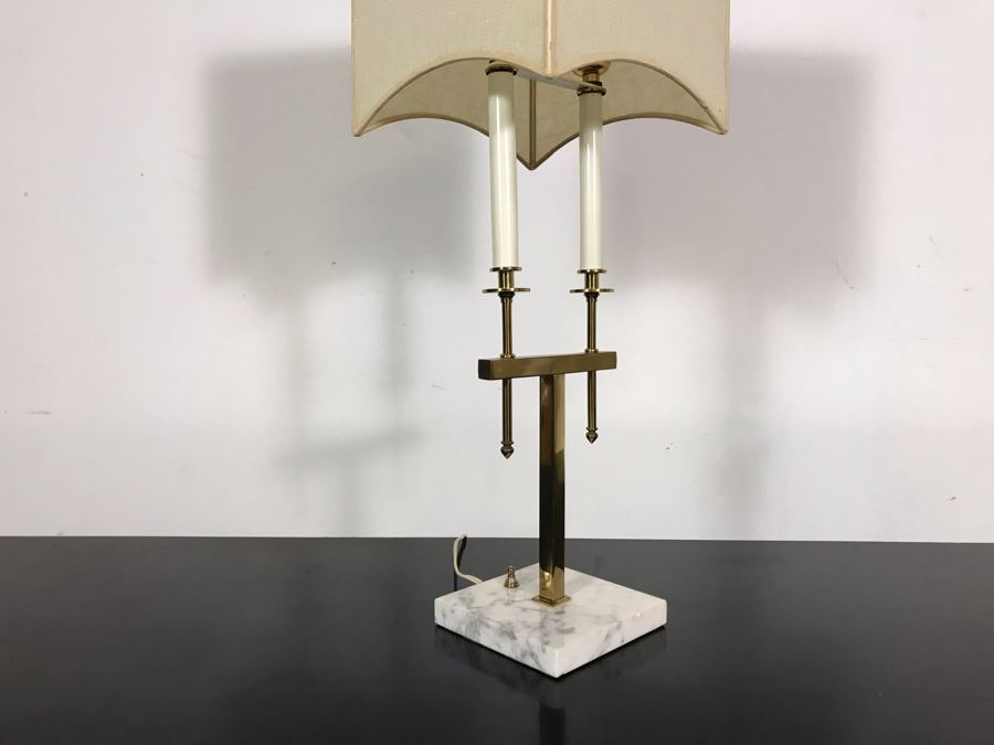 Vintage Designer Brass And Marble Table Lamp 9W X 26H [Photo 7]