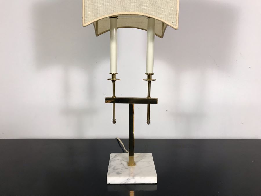 Vintage Designer Brass And Marble Table Lamp 9W X 26H [Photo 3]