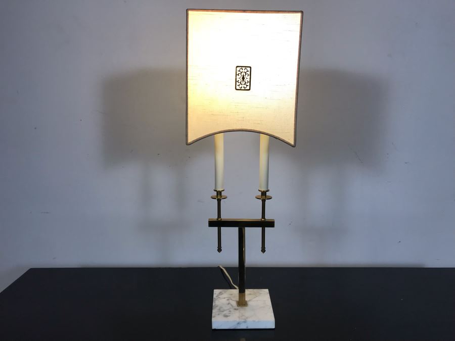 Vintage Designer Brass And Marble Table Lamp 9W X 26H [Photo 2]